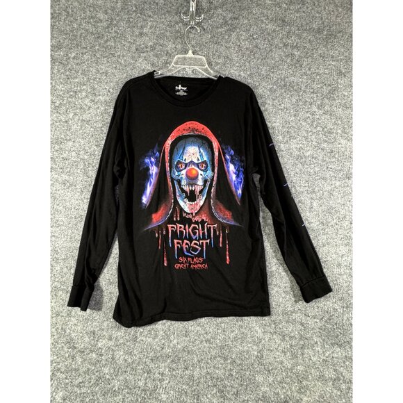 Fright Fest Mens Large Six Flags Great America Black Long sleeve shirt Unisex - Picture 2 of 6